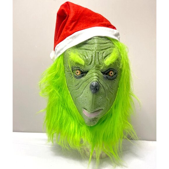 The Grinch Mask and Santa Hat Set Halloween Green Mask Set - Picture 2 of 3